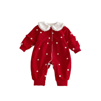 Winter Arrival Baby Cute Polka Dots Warm Fleece Rompers