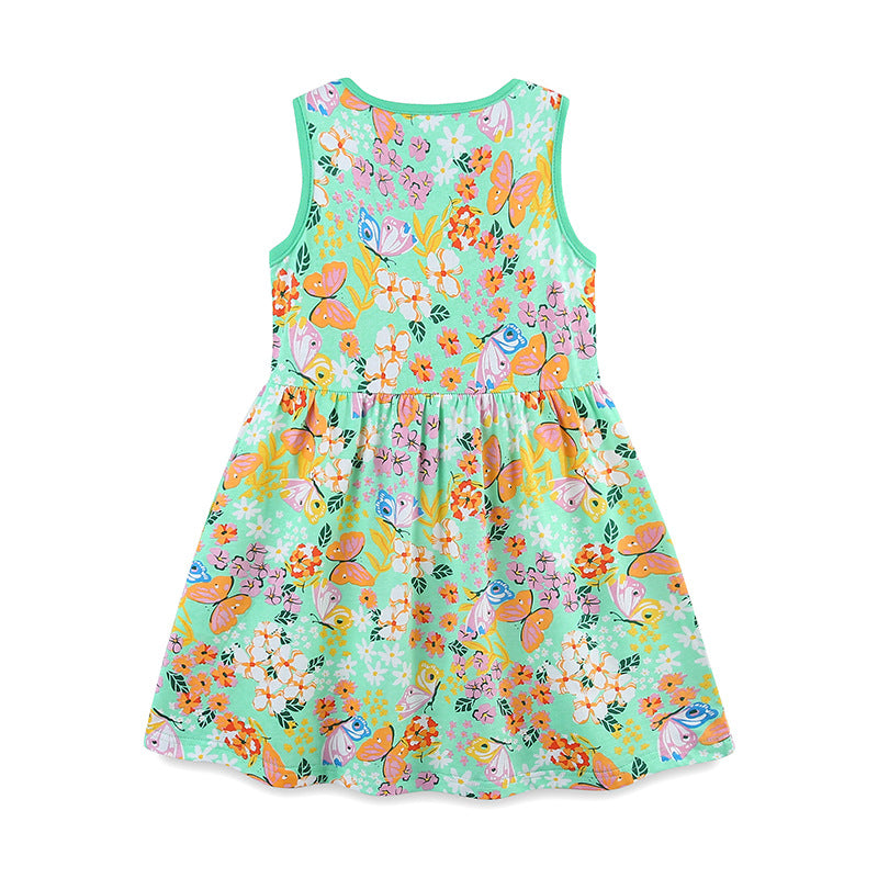 Vestido sin mangas con estampado de mariposas y flores para niñas, muy vendido en verano 