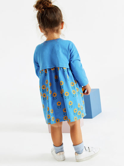 Vestido de manga larga con bolsillos y estampado floral vívido y abejas para niñas de otoño 