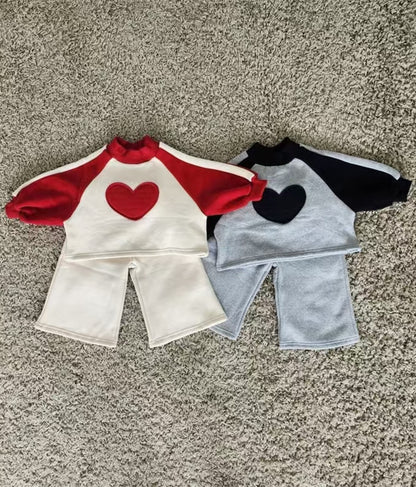 Arrival Spring Baby Girls Long Sleeves Heart Pattern Top and Solid Color Pants Set Clothing Set