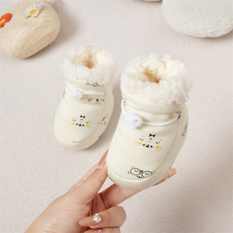 Winter Hot Selling Baby Animals Cartoon Print Thickened Cotton-padded Fleece-lined Warm Soft Bottom Shoes