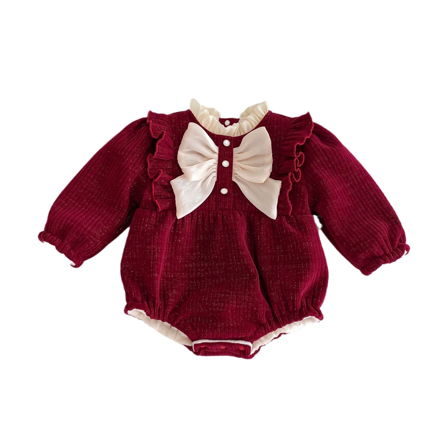 Autumn and Winter New Arrival Baby Girls Long Sleeves Ruffle Neck Cozy Fleece Onesies Bodysuits