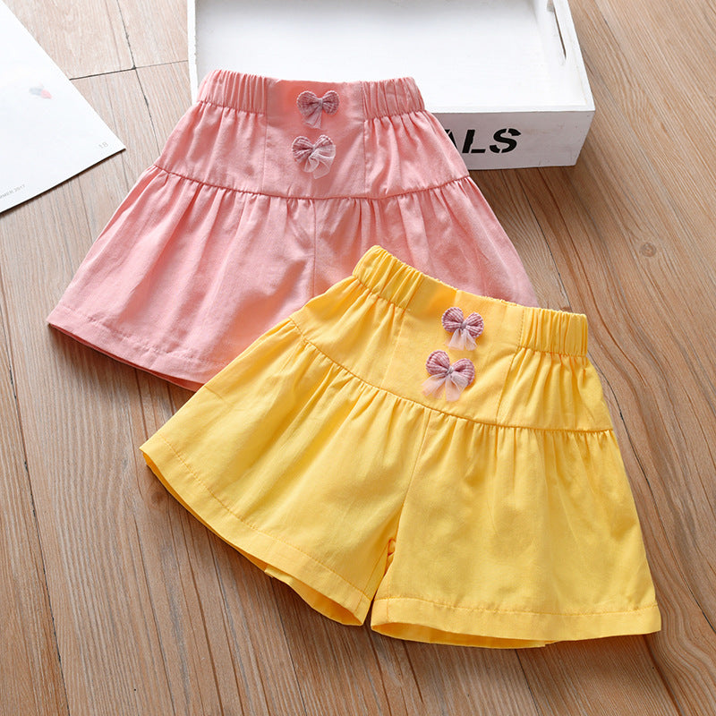 Summer Kids Girls Thin Soft Breathable Bows Attached Casual Shorts