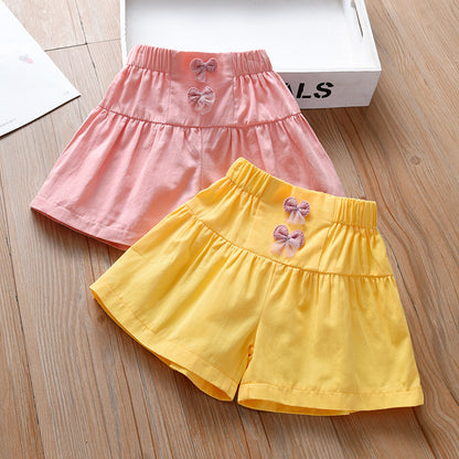 Summer Kids Girls Thin Soft Breathable Bows Attached Casual Shorts