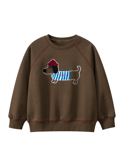 Arrival Baby Kids Puppy Embroidered Pattern Crew Neck Long Sleeves Warm Cozy Pullover