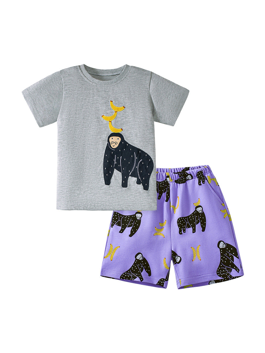 Summer Baby Kids Animals Cartoon Print T-shirt and Shorts Clothing Set for Girls