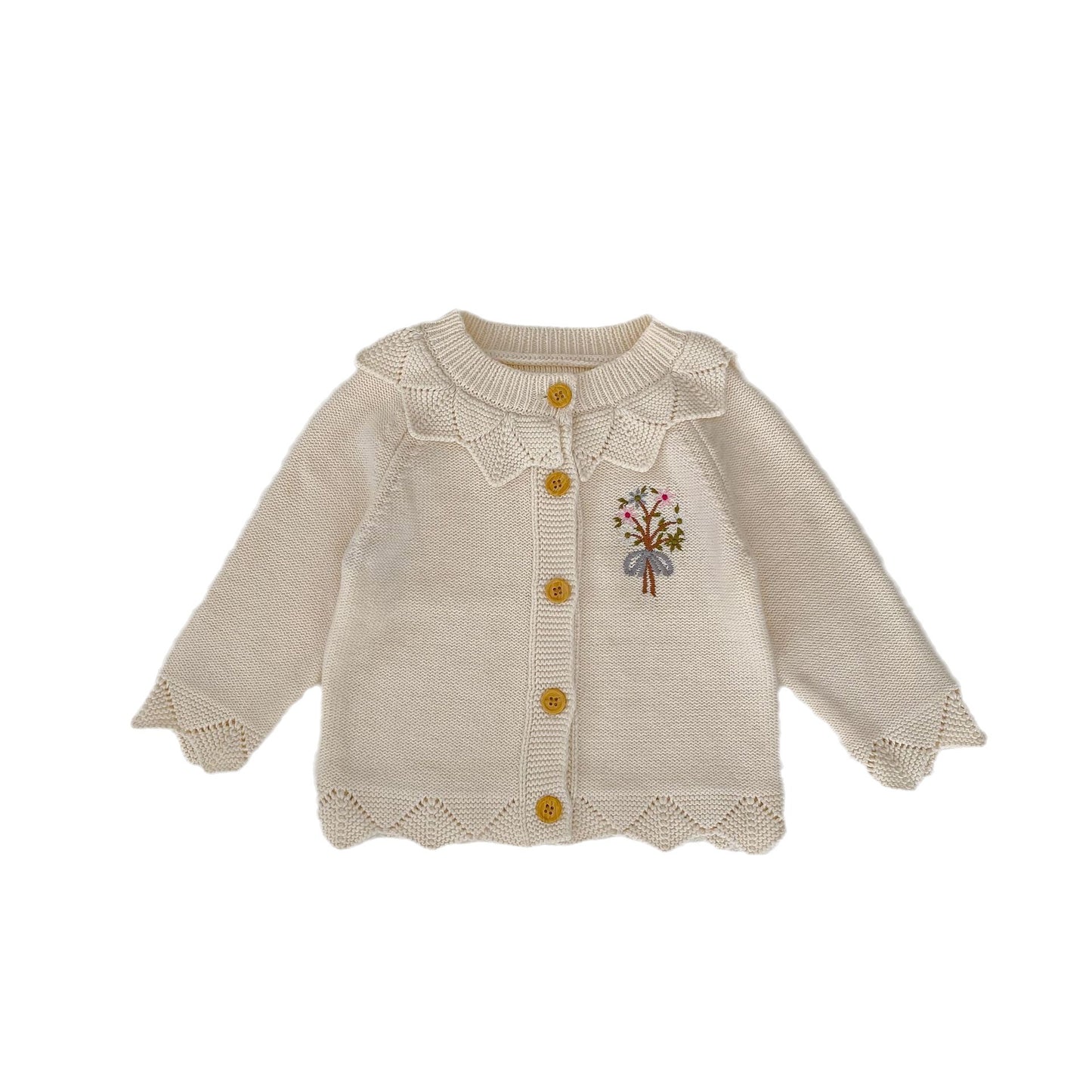 Infant Baby Girls Embroidery Jacquard Long-Sleeved Cardigan