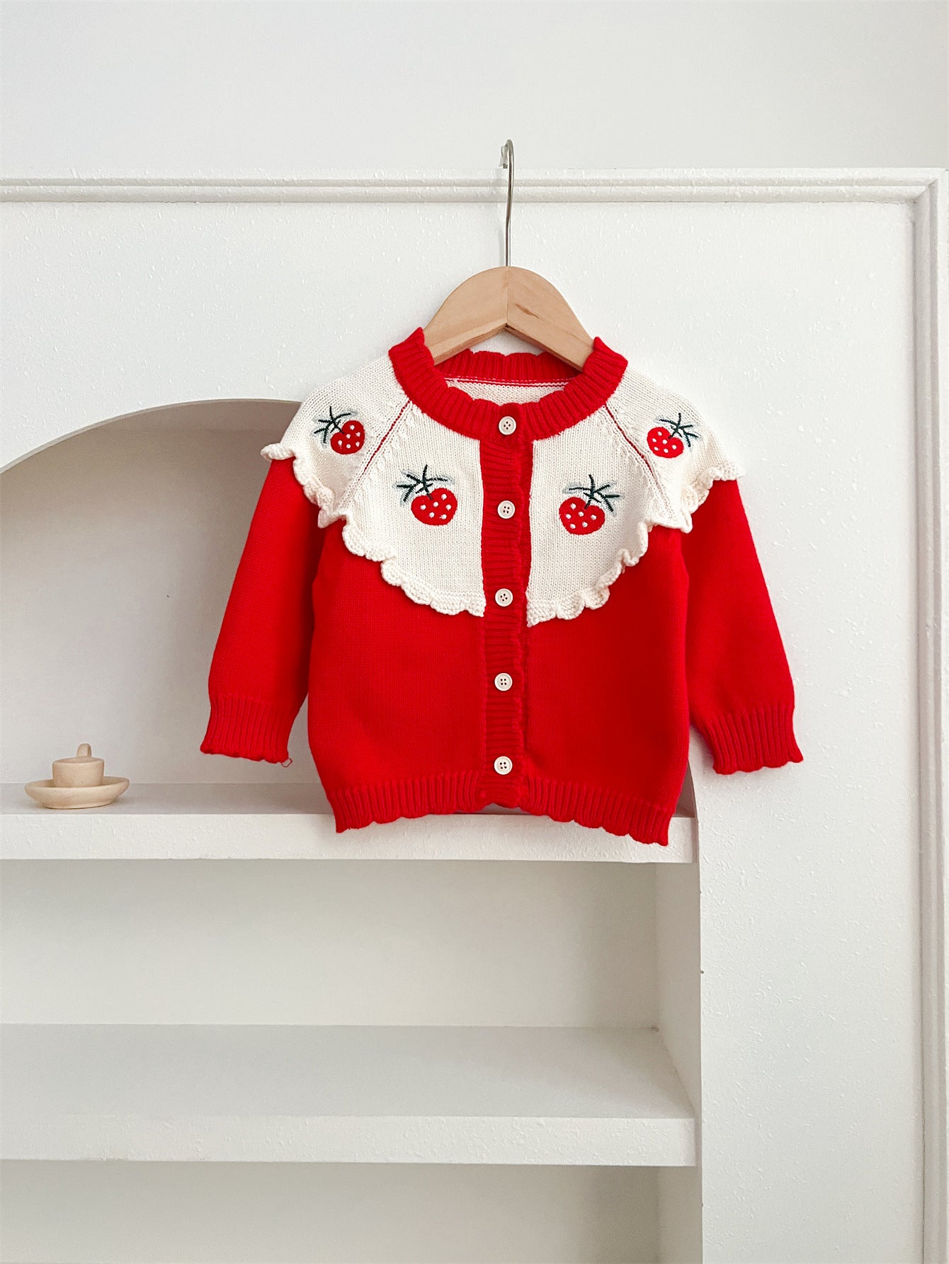 Arrival Autumn Baby Girls Long Sleeves Strawberry Embroidery Knitted Cardigan and Sleeveless Strap Bodysuits –  Clothing Set