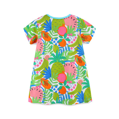 Summer New Arrival Girls’ Tropical Fruits Pattern Print Short Sleeves Dress