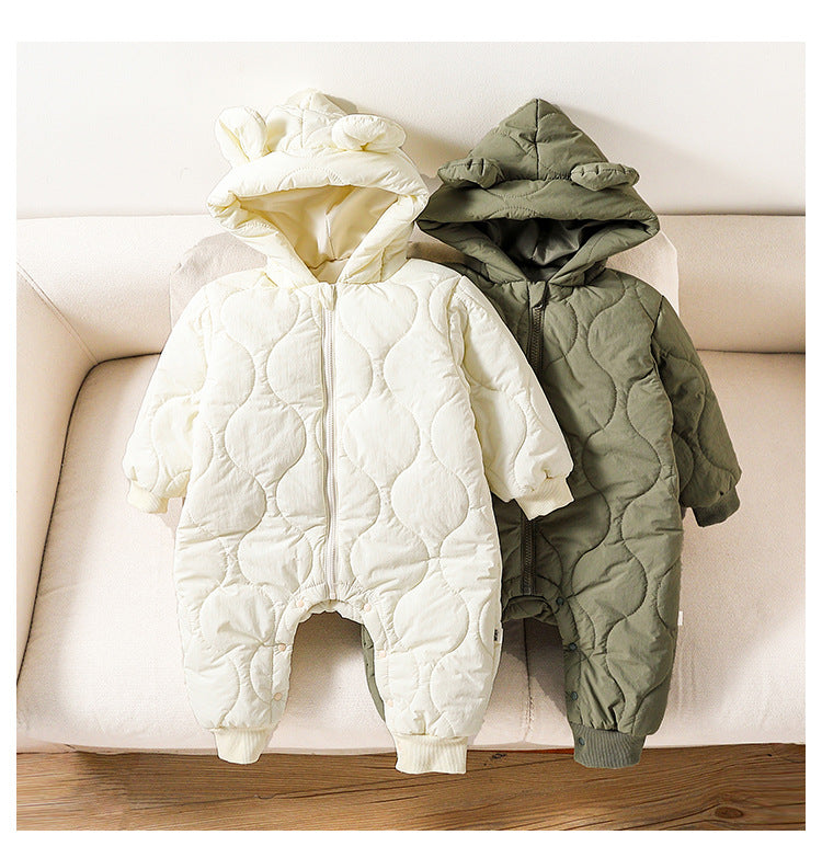 Autumn and Winter New Arrival Baby Unisex Solid Color Hooded Cozy Long Sleeves Casual Thickened Rompers