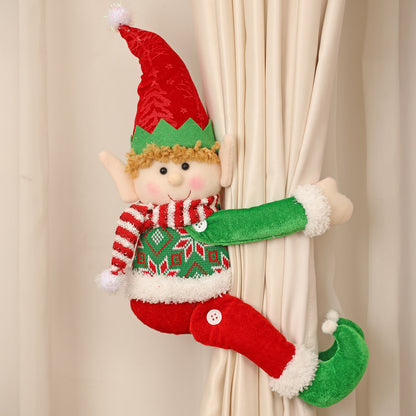 Red and Green Elf Doll Window Curtain Decoration for Christmas Party Play