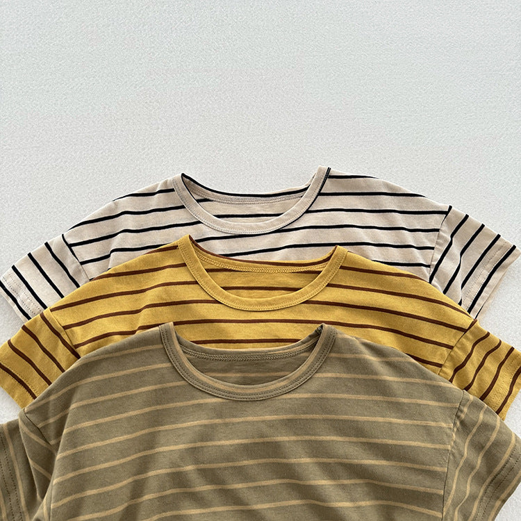 Summer New Arrival Kids Unisex Soft Comfortable Short Sleeves Striped Thin Top Casual T-Shirt