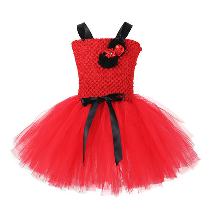 Children Girls’ Halloween Costume Set: Sleeveless Red Tulle Dress with Cosplay Accessories – Sets