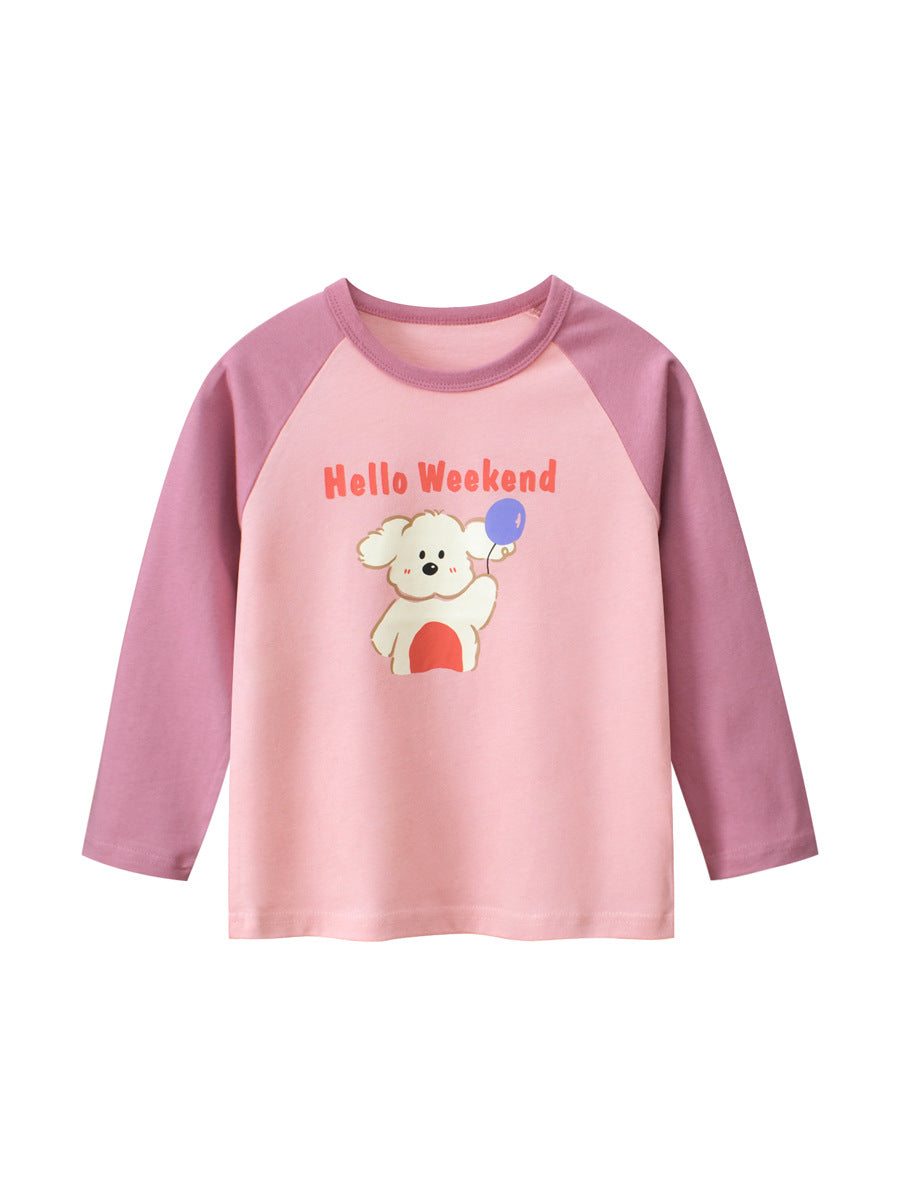 Autumn New Arrival Kids Girls Animals Cartoon and Letters Print Crew Neck Long Sleeves Sweatshirt