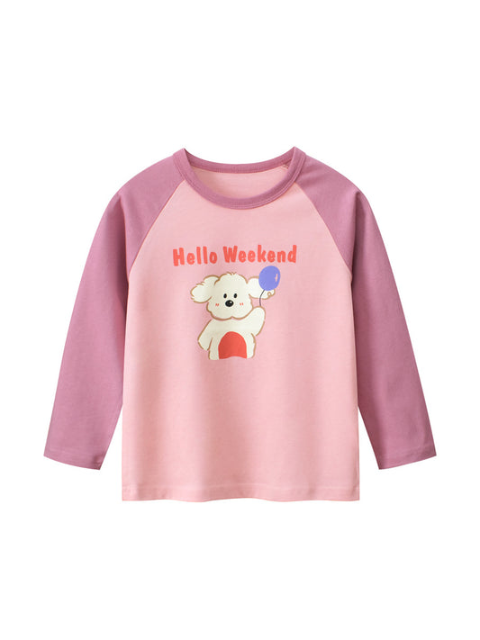 Sudadera de manga larga con cuello redondo y estampado de letras y dibujos animados para niñas y niños recién llegada de otoño 