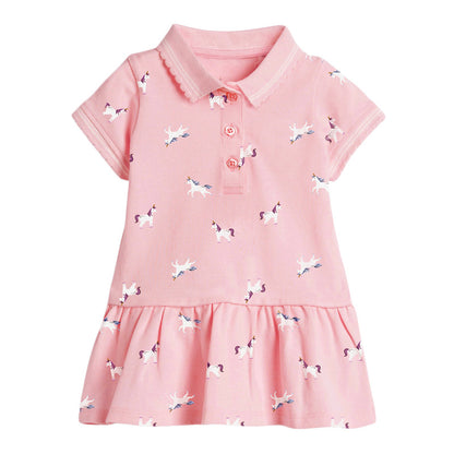 Girls’ Clothing: Collar Flip Cartoon Children’s Polo Dress