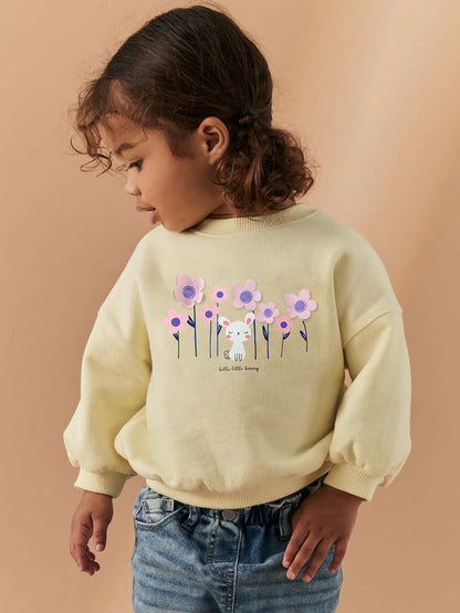 Autumn Warm Baby Kids Girls Cartoon Rabbit And Flowers Pattern Pullover Clothing Long Sleeves Top Sweatshirt