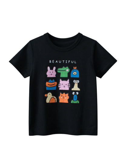 Camiseta de niña con estampado de dibujos animados de animales de verano en estilo europeo y americano 