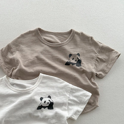 Summer New Arrival Kids Unisex Soft Comfortable Short Sleeves Panda Logo Top Casual T-Shirt