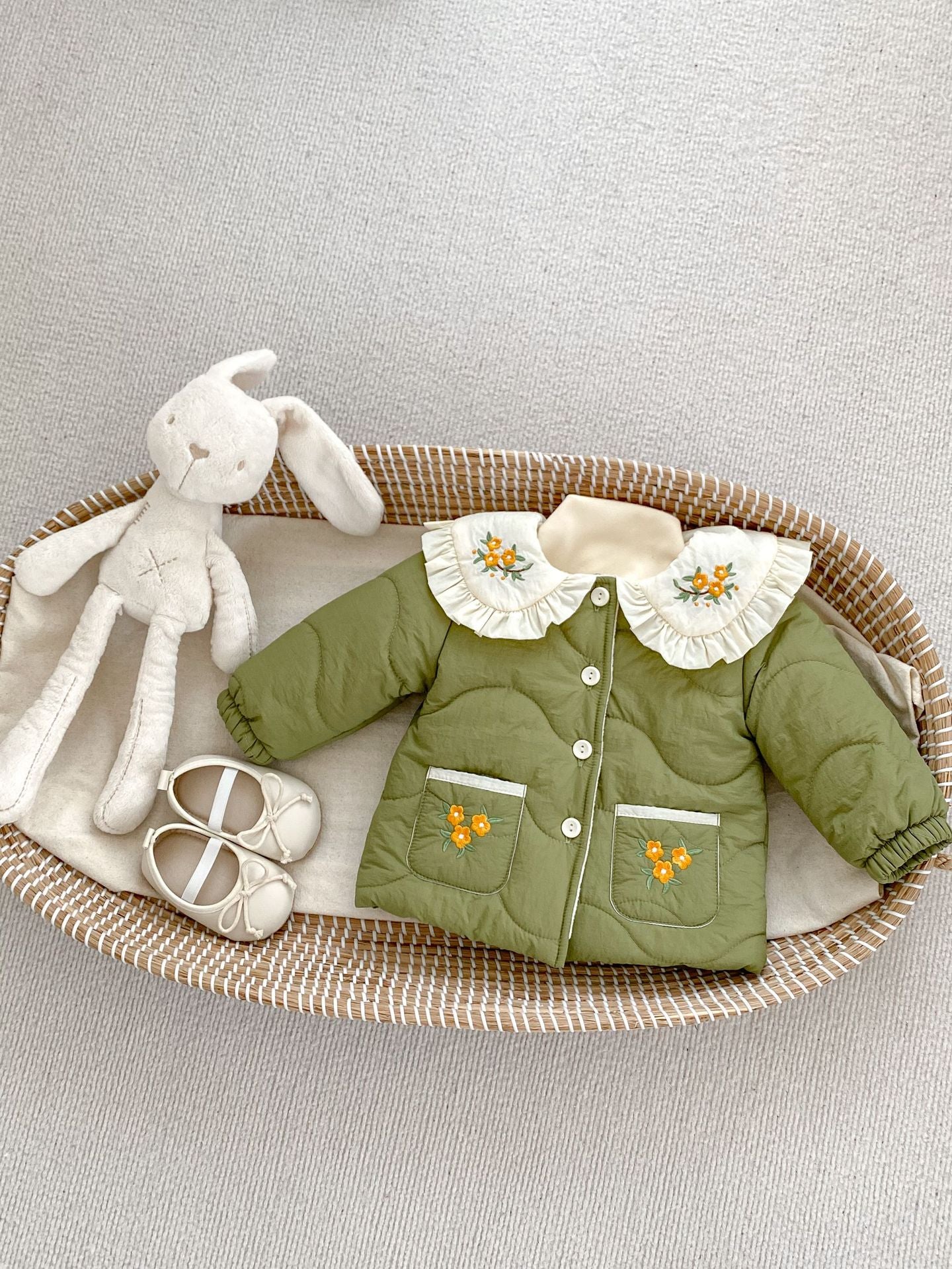 Winter New Arrival Baby Kids Girls Flowers Embroidery Single Breasted Thick Coat