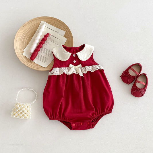 Hot Selling Summer Baby Kids Girls Color Patchwork Sleeveless Red Onesies