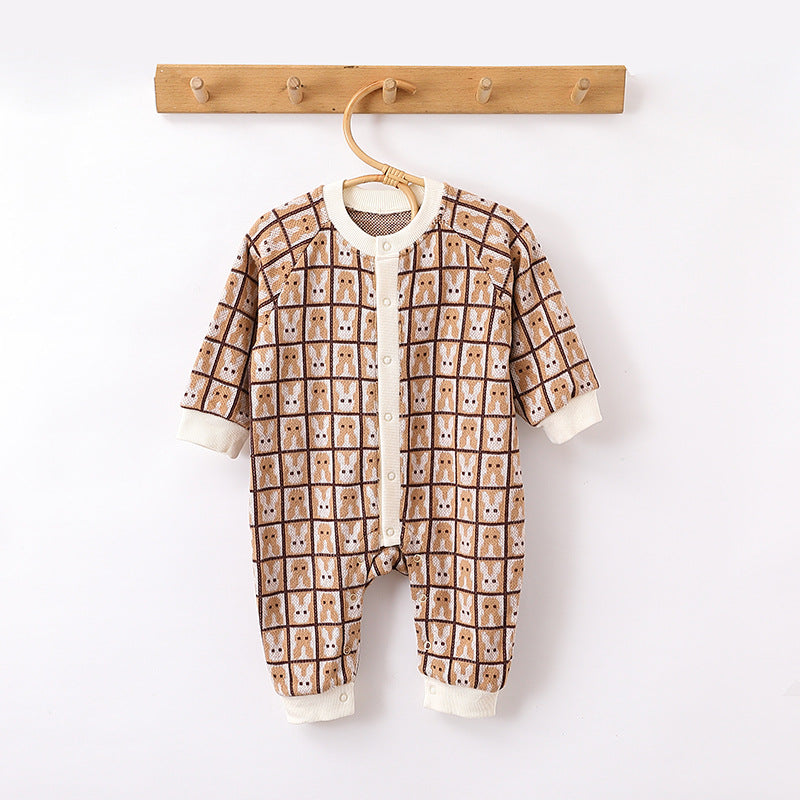 Autumn New Arrival Baby Kids Unisex Comfortable Animals and Geometric Pattern Knitted Long Sleeves Rompers