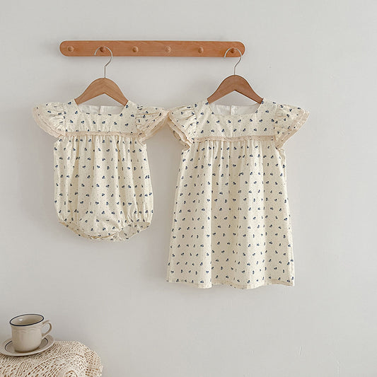 Summer New Arrival Baby Fruit Pattern Fly Sleeves Square Neck Onesies For Girls