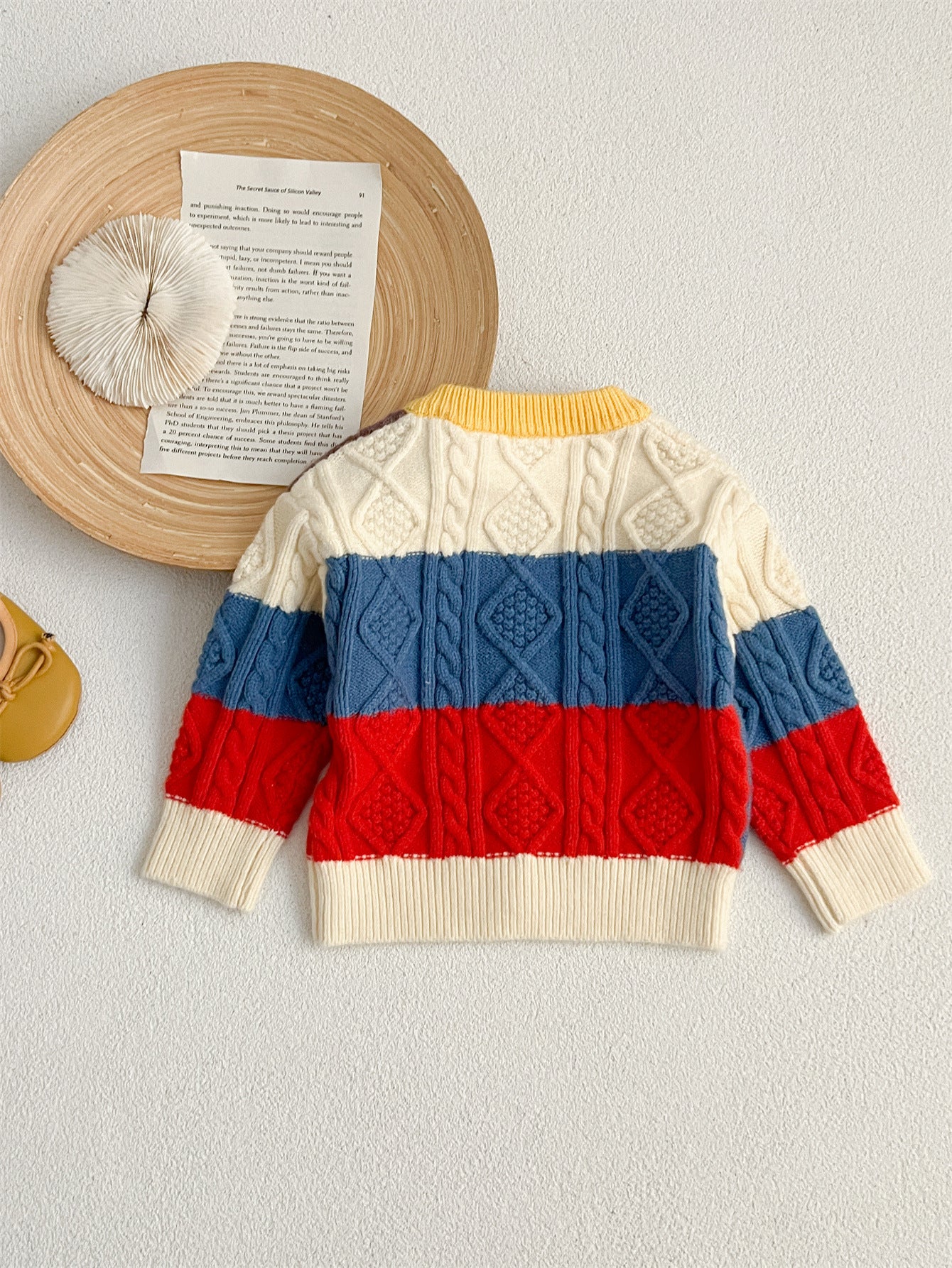 Autumn New Design Baby Kids Unisex Color Patchwork Crew Neck Knitted Cardigan Knitwear