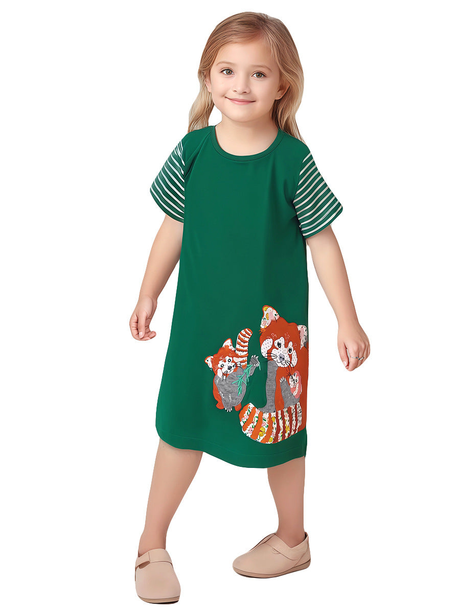 Striped Dress for Girls, European and American Cute Animals Cartoon Baby Dress