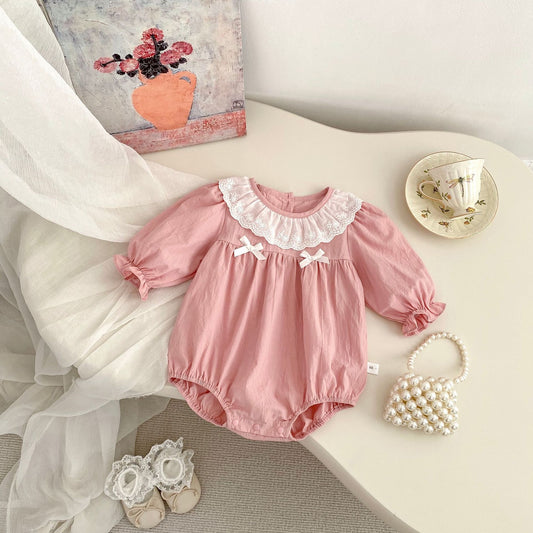 Spring Arrival Baby Girls Long Sleeves Floral Embroidered Collar Onesies Bodysuits