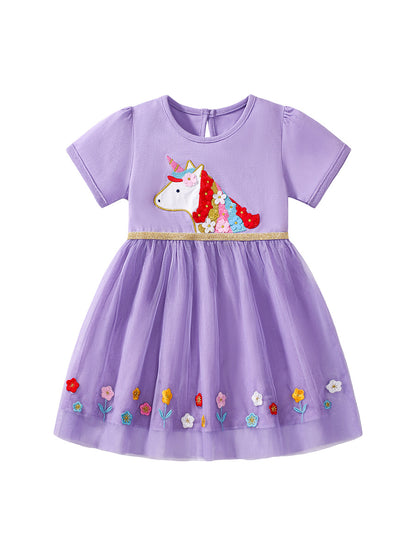 Summer Mesh Princess Dress for Girls, European and American Cute Baby Dress