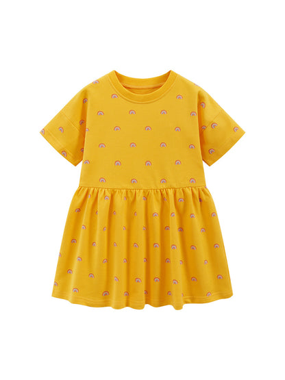 Spring And Summer Baby Girls Short Sleeves Rainbow Pattern Dress