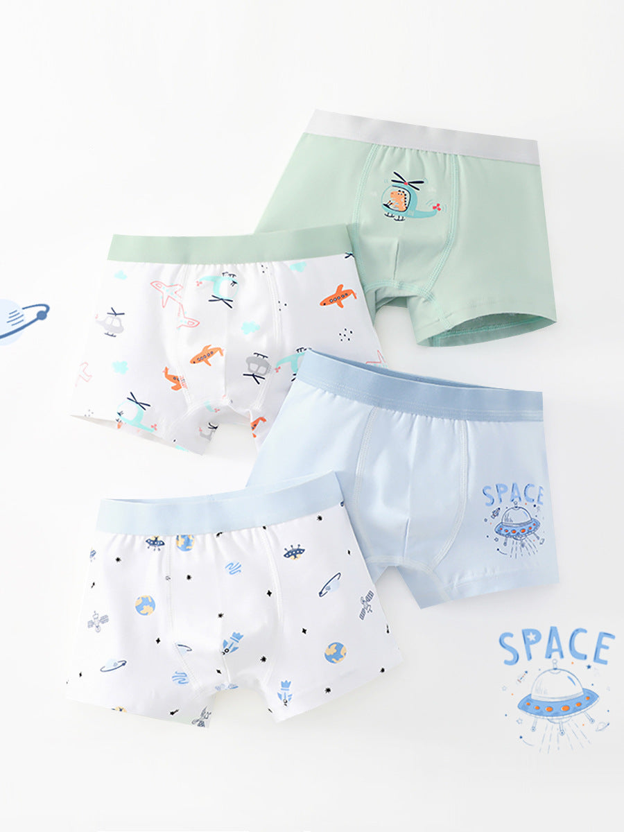 Conjunto de ropa interior transpirable tipo bóxer con estampado de dibujos animados y rayas para niños 