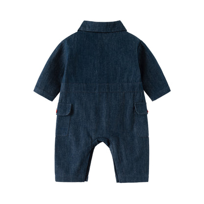 Autumn and Spring New Arrival Baby Casual Embroidered Pattern Denim Rompers