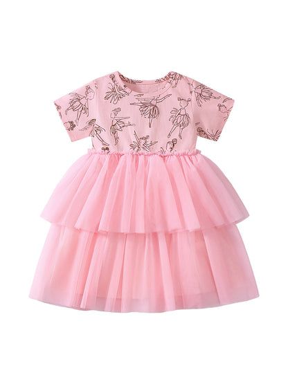 Summer Mesh Princess Dress for Girls, European and American Cute Baby Dress