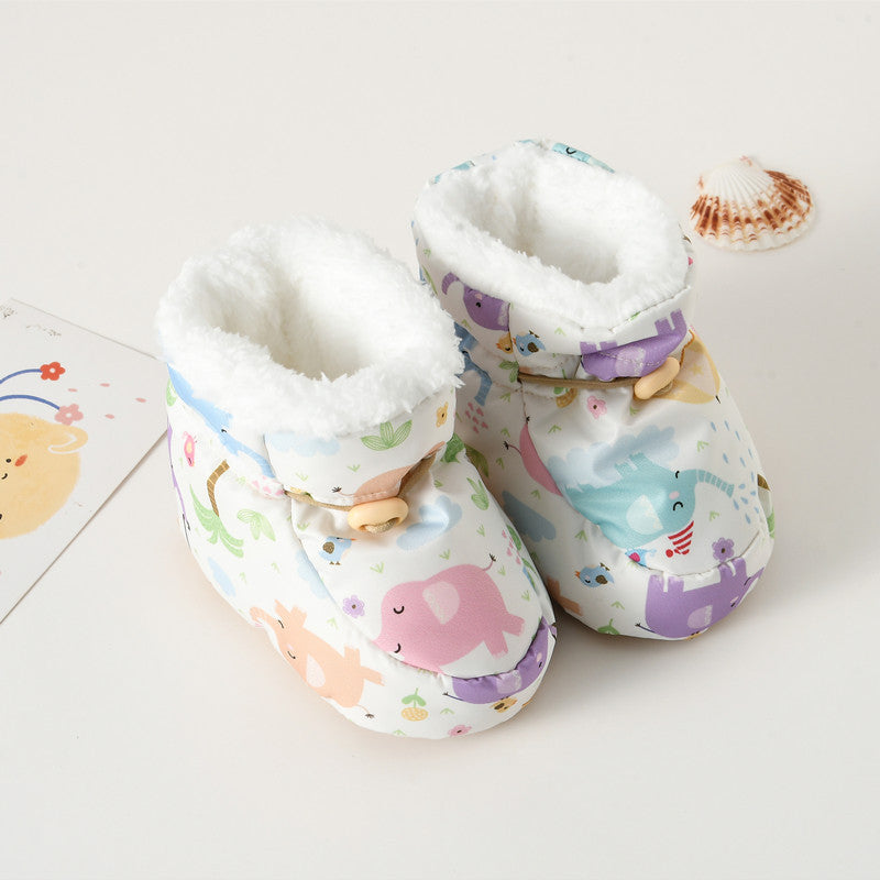 Winter New Arrival Baby Animals Cartoon Pattern Anti-slip Fleece-lined Toddler Cotton Shoes