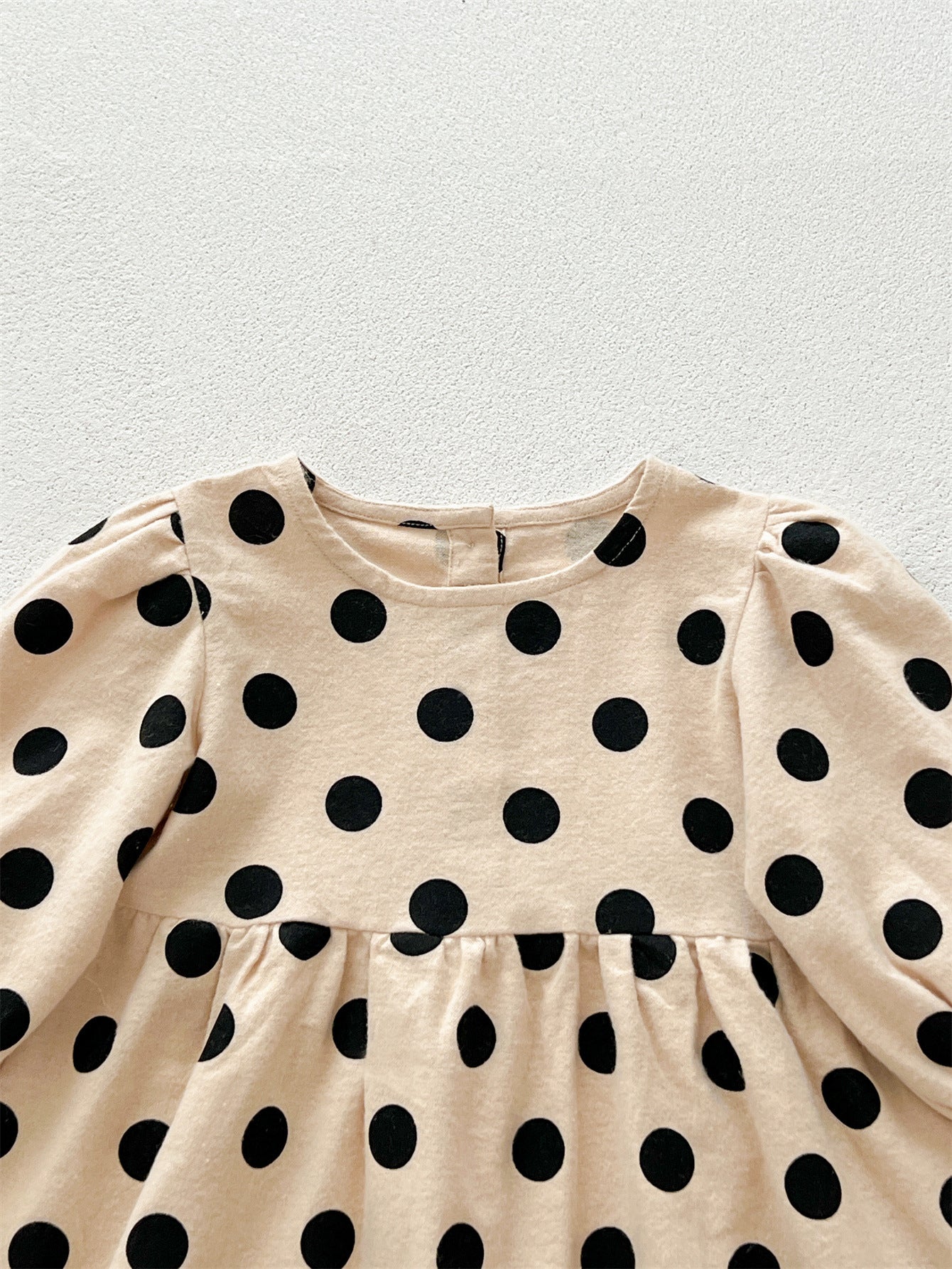 Best Selling Autumn Girls Polka Dots Pattern Crew Neck Long Sleeves Dress