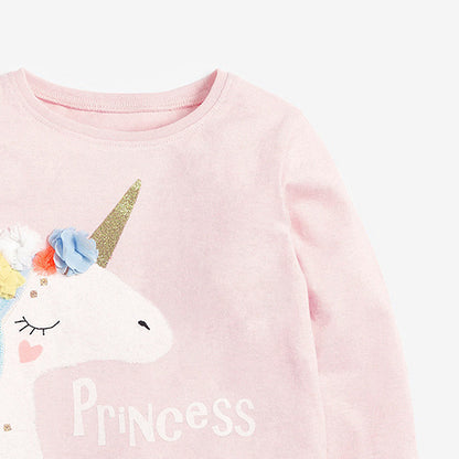 Kids Girls Floral Unicorn Cartoon Pattern Princess Pullover Clothing Sweatshirt