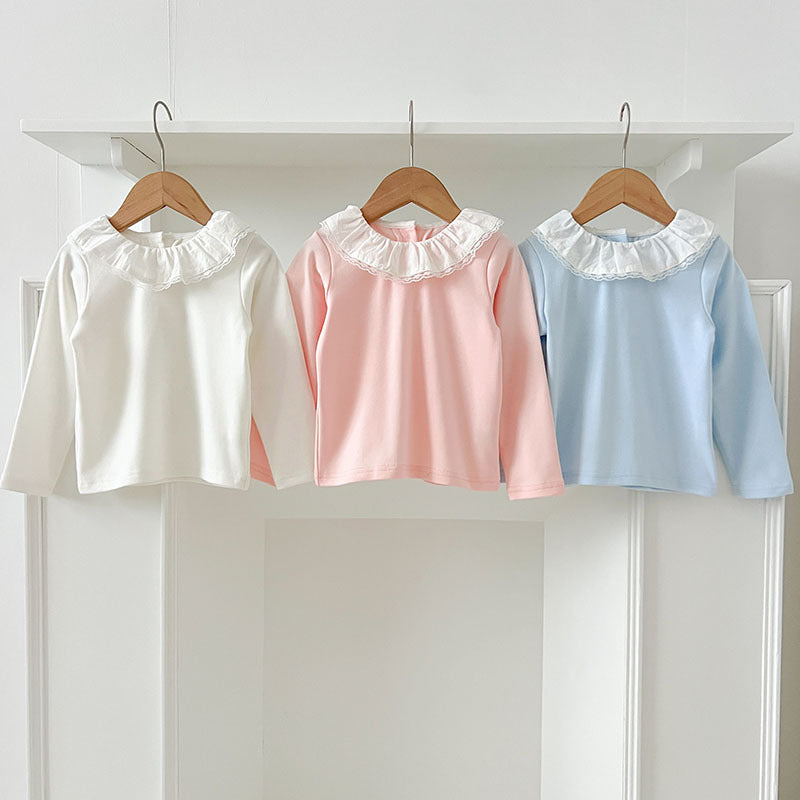 Autumn New Arrival Baby Kids Girls Soft Comfortable Simple Long Sleeves Top Base Shirt with Collar