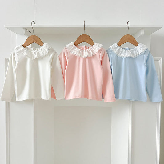 Autumn New Arrival Baby Kids Girls Soft Comfortable Simple Long Sleeves Top Base Shirt with Collar