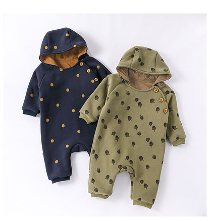 Autumn and Winter New Arrival Baby Unisex Simple Pattern Long Sleeves Casual Thickened Rompers