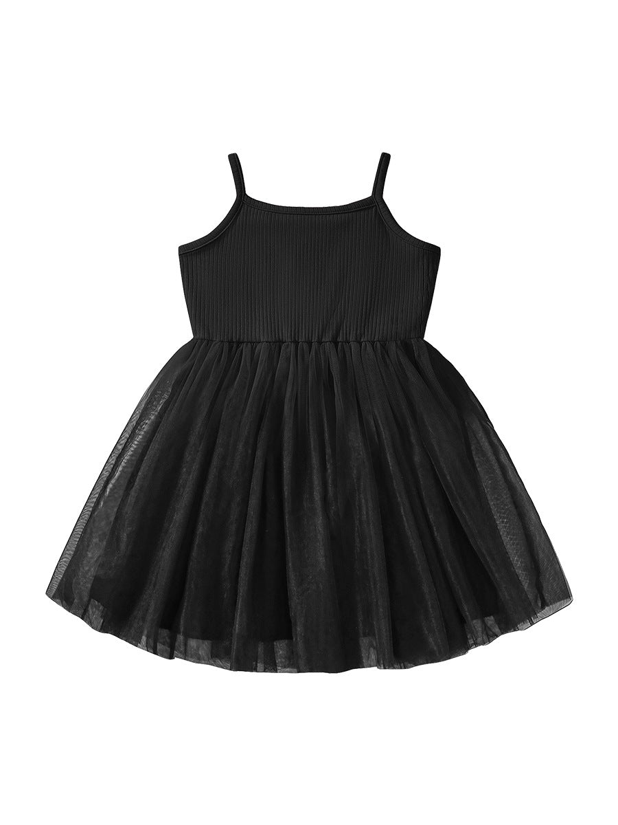 Summer New Arrival Baby Kids Girls Sleeveless Solid Color Black Tulle Dress