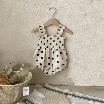 Baby Girl Dot Pattern Sling Onesie & Dress In Summer