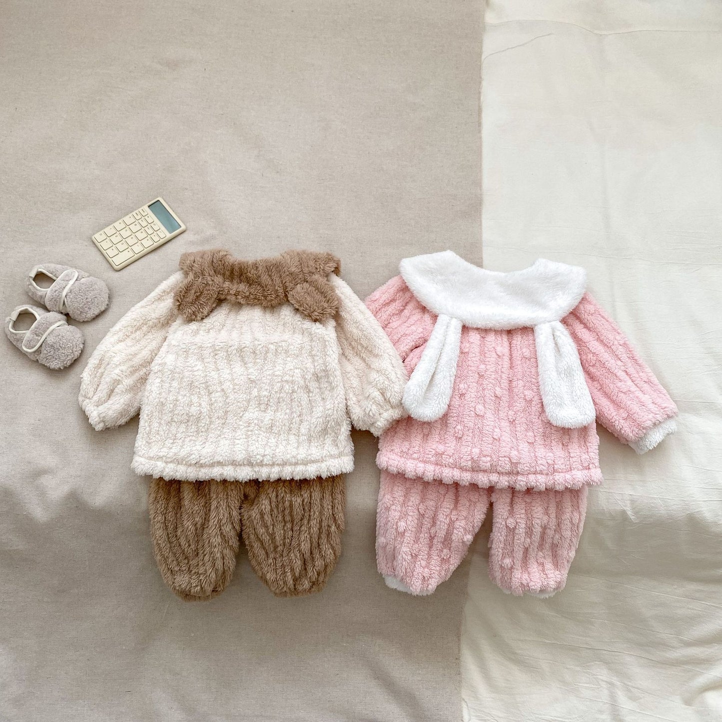 Winter Hot Selling Baby Cute Rabbits Pattern Fleece Thickened Top and Trousers Sets Pajamas