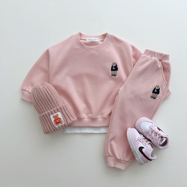 Spring and Autumn Kids Unisex Casual Teddy Logo Long Sleeves Top Pullover and Pants Clothing Set