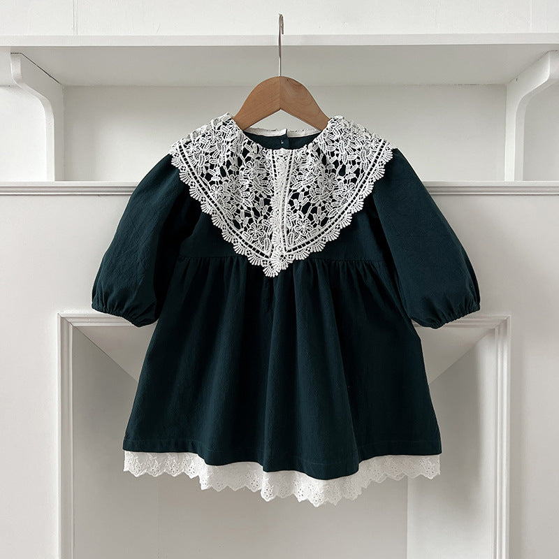 Arrival Autumn Baby Kids Girls Long Sleeves Vintage Hollow-out Lace Collar Dress