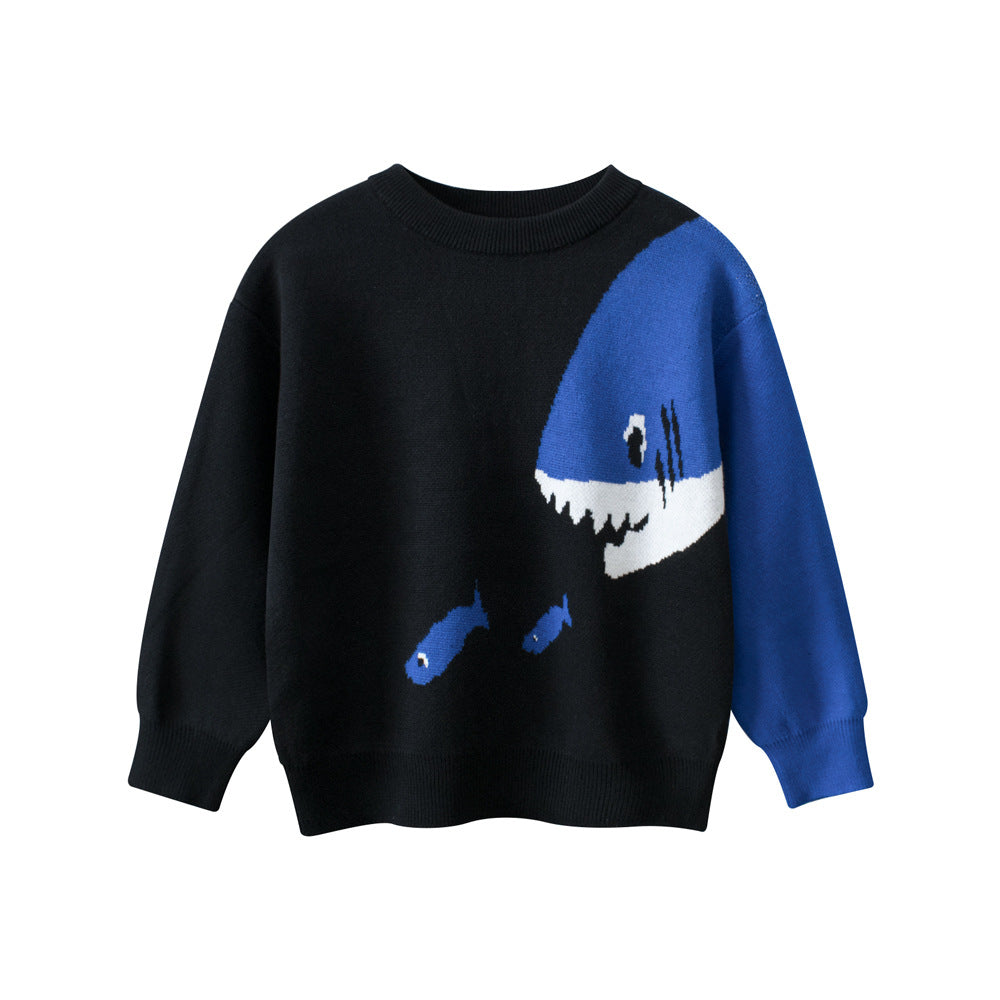 Baby Boy Kids Fish and Shark Pattern Crew Neck Long Sleeves Knitwear Pullover