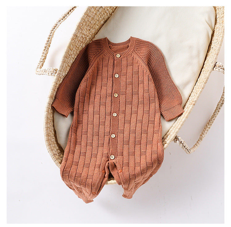 Autumn and Spring New Arrival Baby Unisex Simple Solid Color Long Sleeves Casual Thick Knitted Rompers