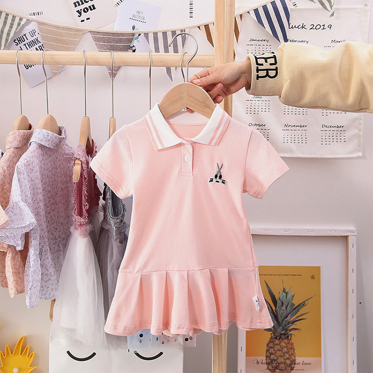 Summer Baby Girls Hot Selling Short Sleeves Turn-Down Collar Sport Polo Design Dress