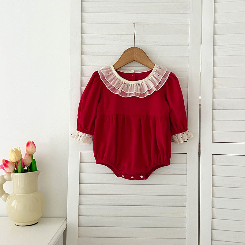 Conjunto de pijama y vestido de manga larga con cuello y estampado de lunares para niñas y bebés de otoño – Conjunto a juego de princesa y hermana 